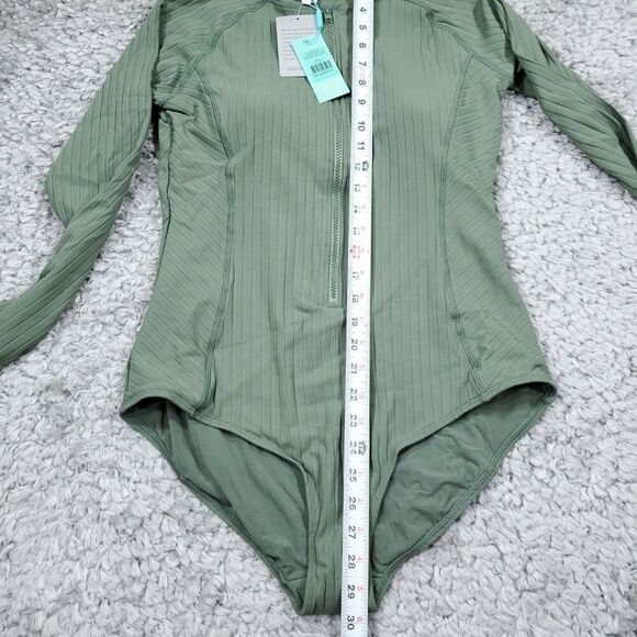 Sea Level Vesper Long Sleeve One Piece Ribbed Zip Swimsuit Size 12 Sage Green - Picture 11 of 12